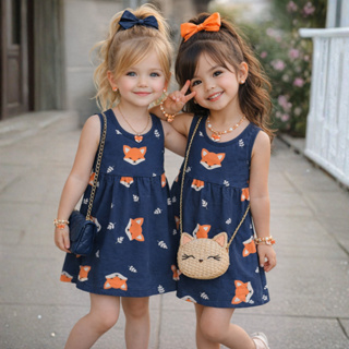 Vestido Infantil Estampa de Raposinha do Tamanho 1 ao 10 | Vestido Confortável e Fresquinho Azul em Oferta na Shopee