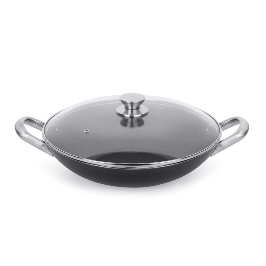 Imagem Panela Wok Antiaderente Multiflon de Alumínio - com Tampa Profissional Preto 34cm