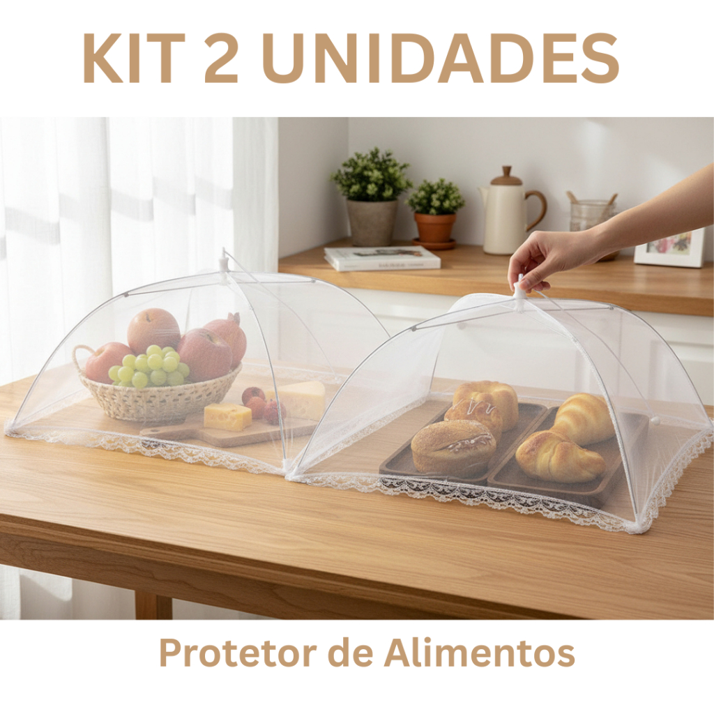 Kit 2 peças Protetor Alimento Grande Tela Mosquiteiro Tule Higiene e Organização Cozinha Mesa Posta
