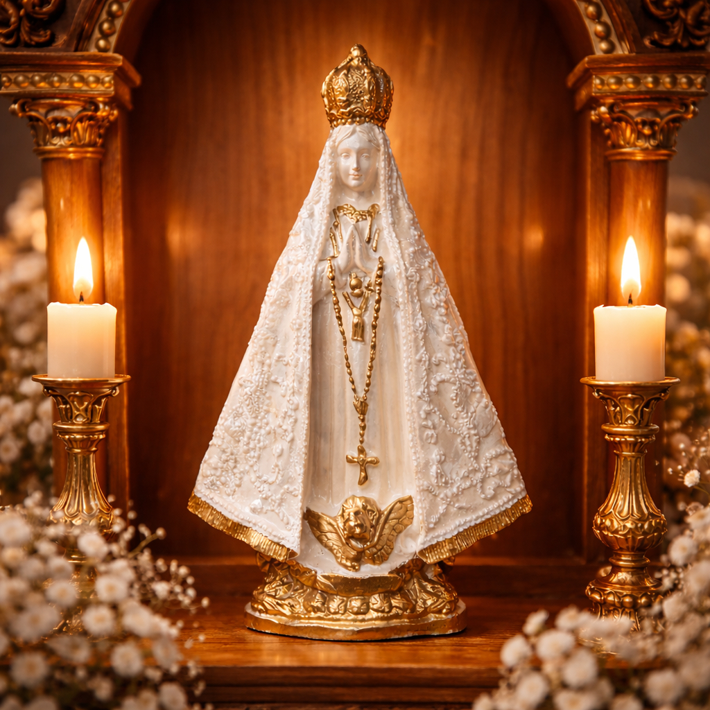 Nossa Senhora 15cm Direto Basílica Aparecida Oratório Católico Lembrancinha Decoratibo Manto Gesso