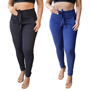 kit 2 calças feminina algodão com elastano calça skinny cintura alta em Oferta na Shopee