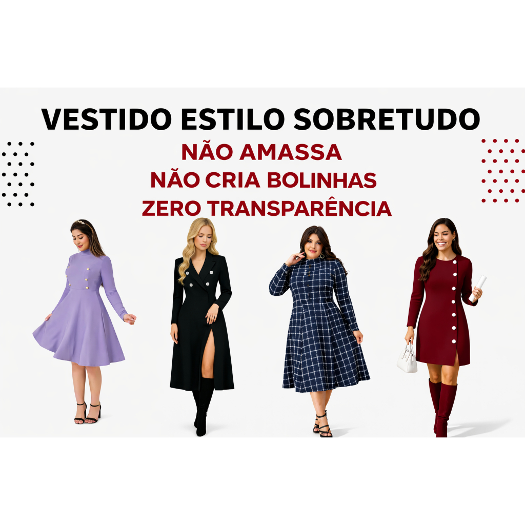 Vestido Manga Longa Gola Alta Estido Sobretudo Sobre Tudo Plus Size Moda Evangélica Cristã