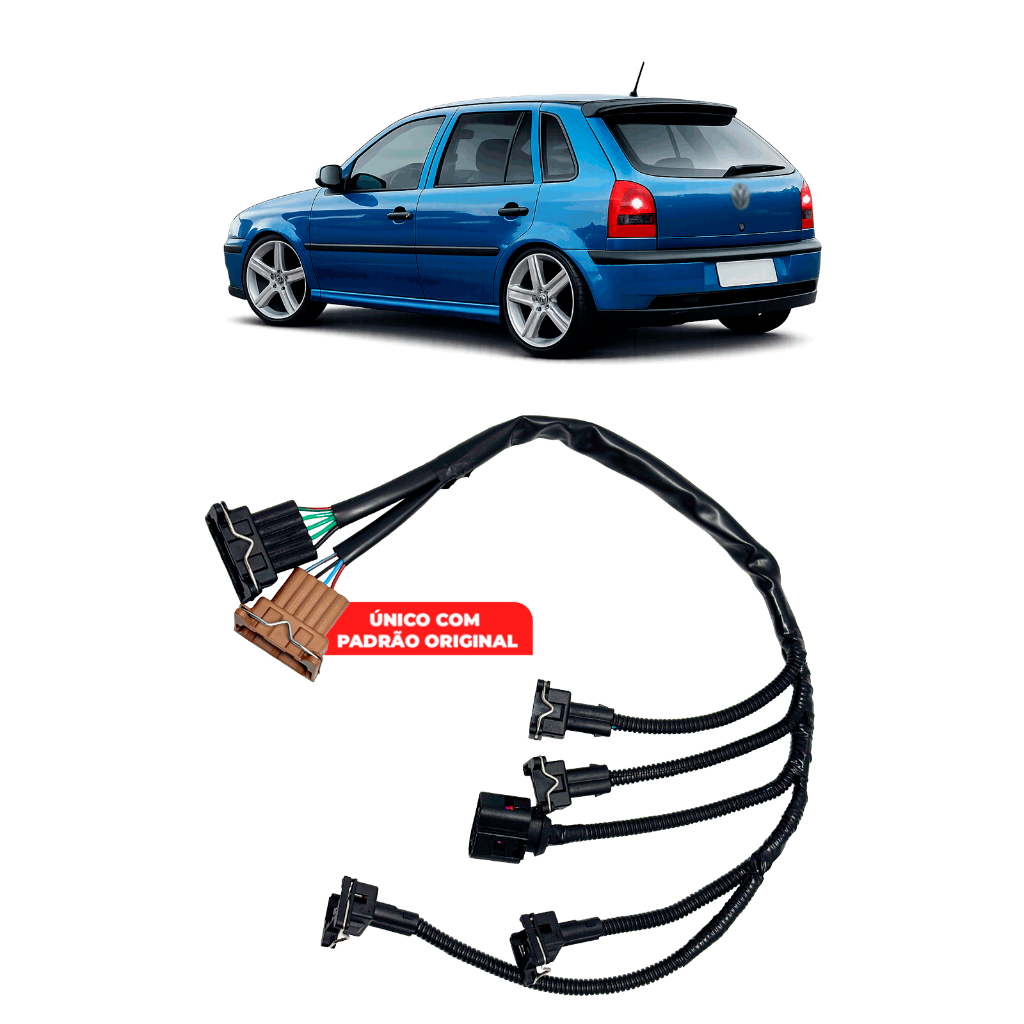 Chicote 4 Bicos Injeção Vw Gol G2 G3 AP MI Fêmea Saveiro Parati Santana 1.0 1.6 1.8 2.0 1995 a 2003