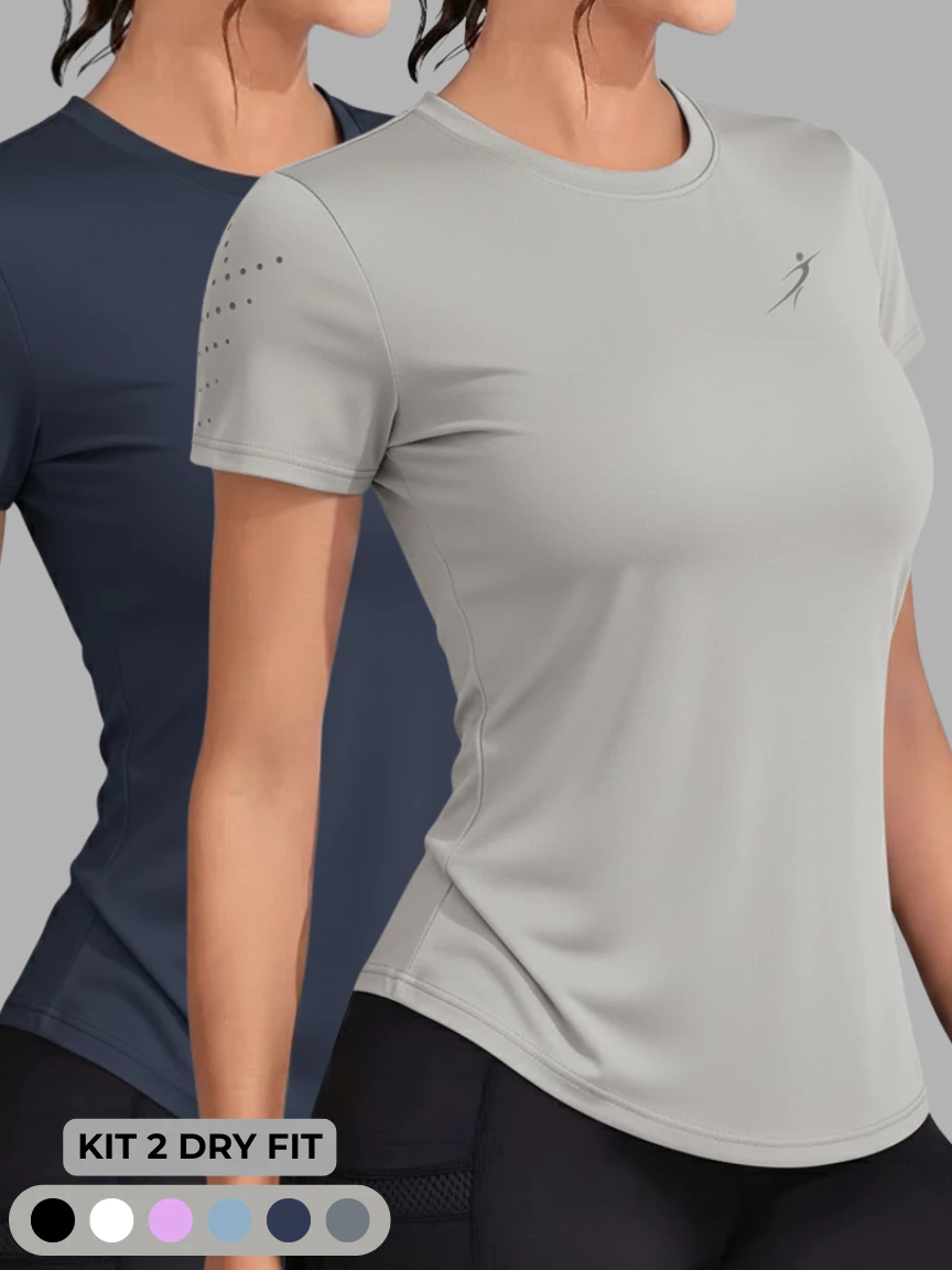 Kit 2 Camisetas Dry Fit Feminina Academia Fitness Esportiva Caminhada Corrida Treino Proteção UV — imagem 1