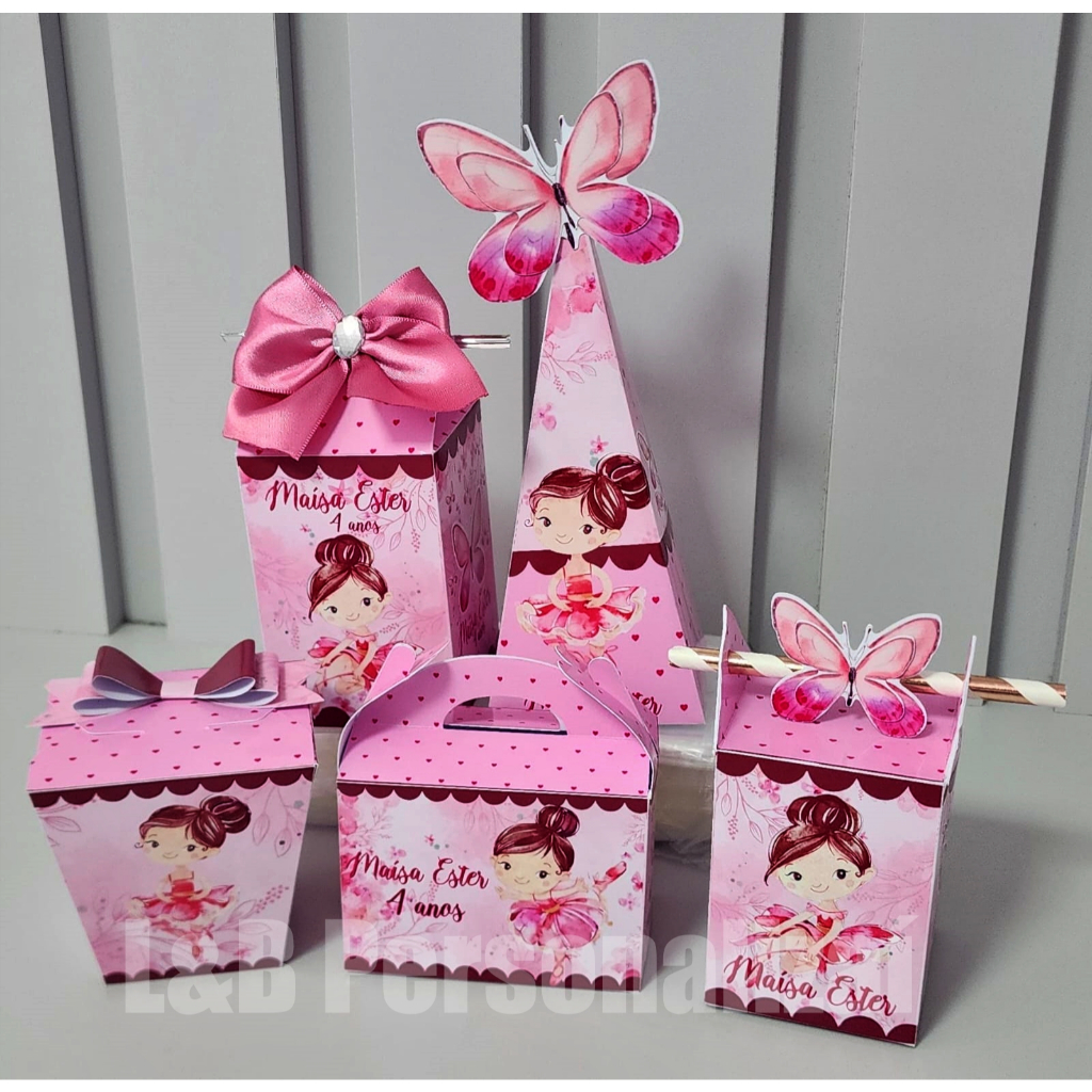 Kit caixas personalizadas Bailarina Rosa -  Lembrancinha Bailarina / aniversário Bailarina
