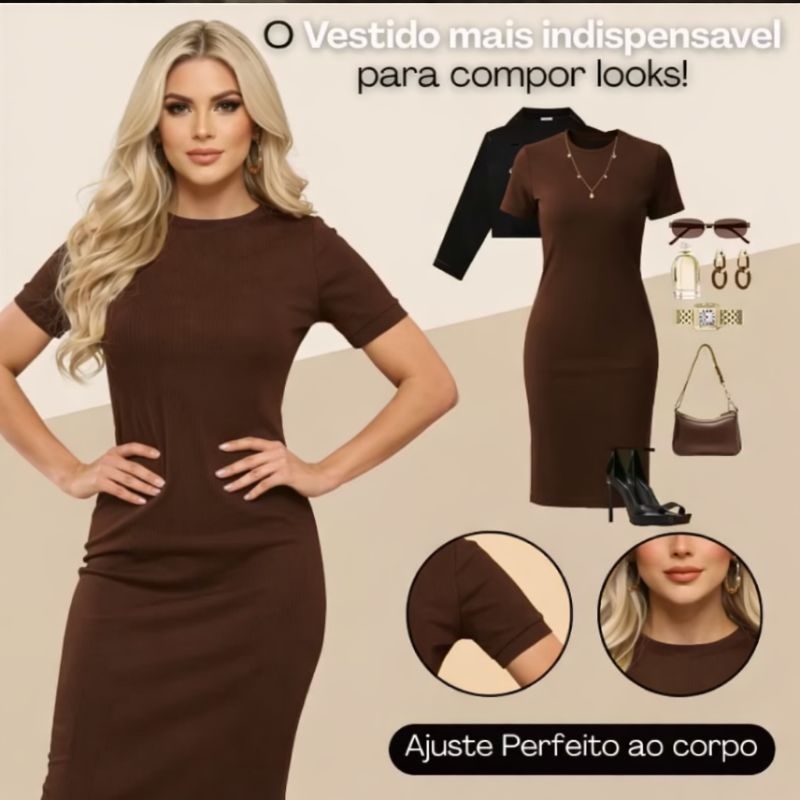 VESTIDO MIDI Canelado Ana ruga Moda Evangélica Básico Preto Igreja mais vendido