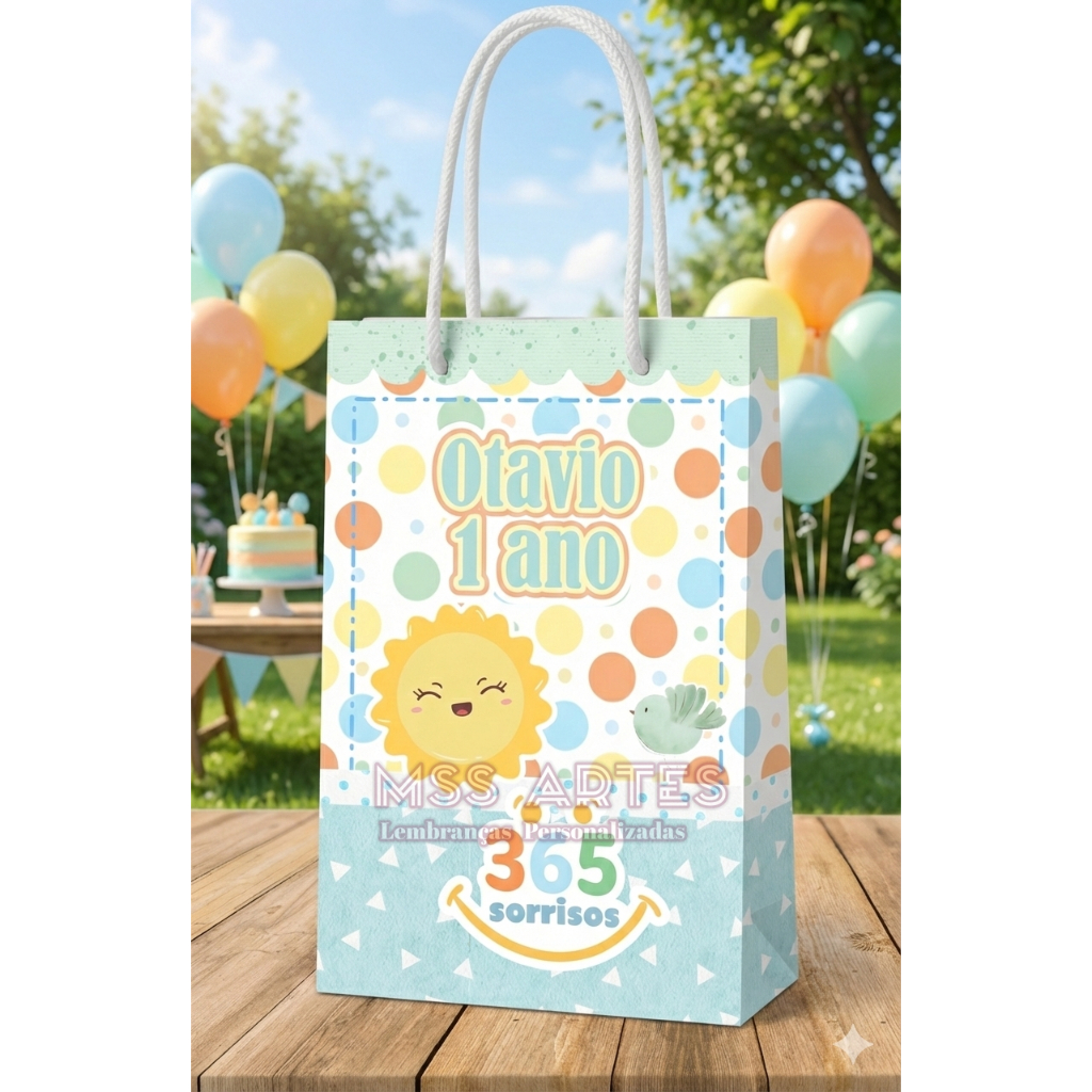 Sacolinha (P) | Sacola 365 Sorrisos Azul Menino l Personalizada |Lembrancinha de Aniversário | PEGUE E MONTE