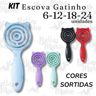 Kit 6,8,12,24 - Escovas Gatinho pra cabelo - Anti Frizz - De Desembaraçar Cabelo Cores Sortidas em Oferta na Shopee