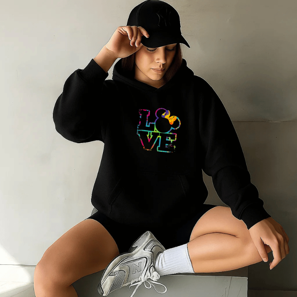 Moletom Feminino Canguru Confortável Estampado Love Personagem Com Capuz e Bolso Blusa De Frio 100% Algodão