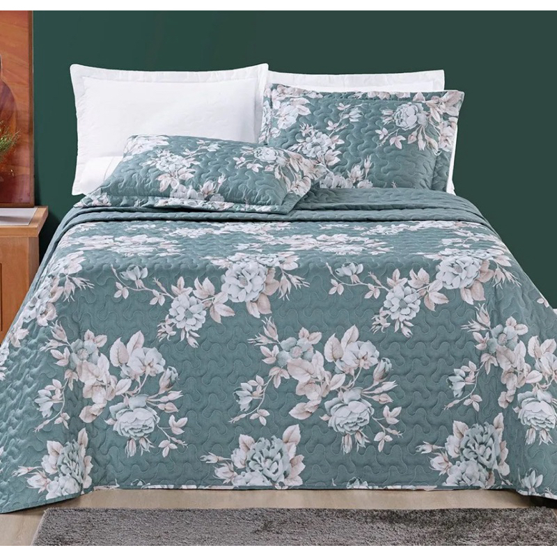 KIT COBRE LEITO COLCHA 3 PEÇAS AVERE DUPLA FACE MICROPERCAL 200 FIOS - PRIMAVERA