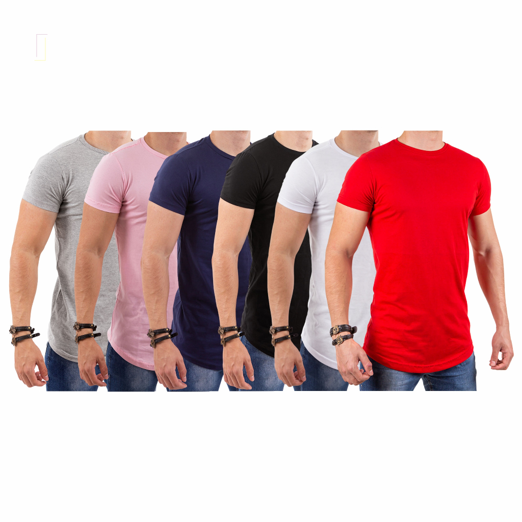 kit 6 ou 1 Un Camiseta Longline Camisa Masculina Oversized Lisa Premium Algodão Confortável Caimento Perfeito  Casual