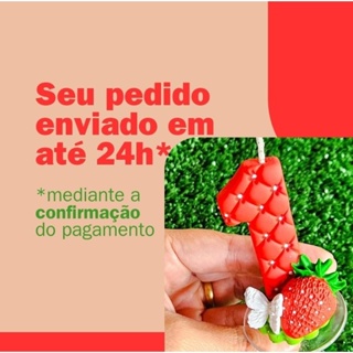 Vela em Biscuit Moranguinho com pavio e base Vela de Aniversario Morango Topo de Bolo Frutas em Oferta na Shopee