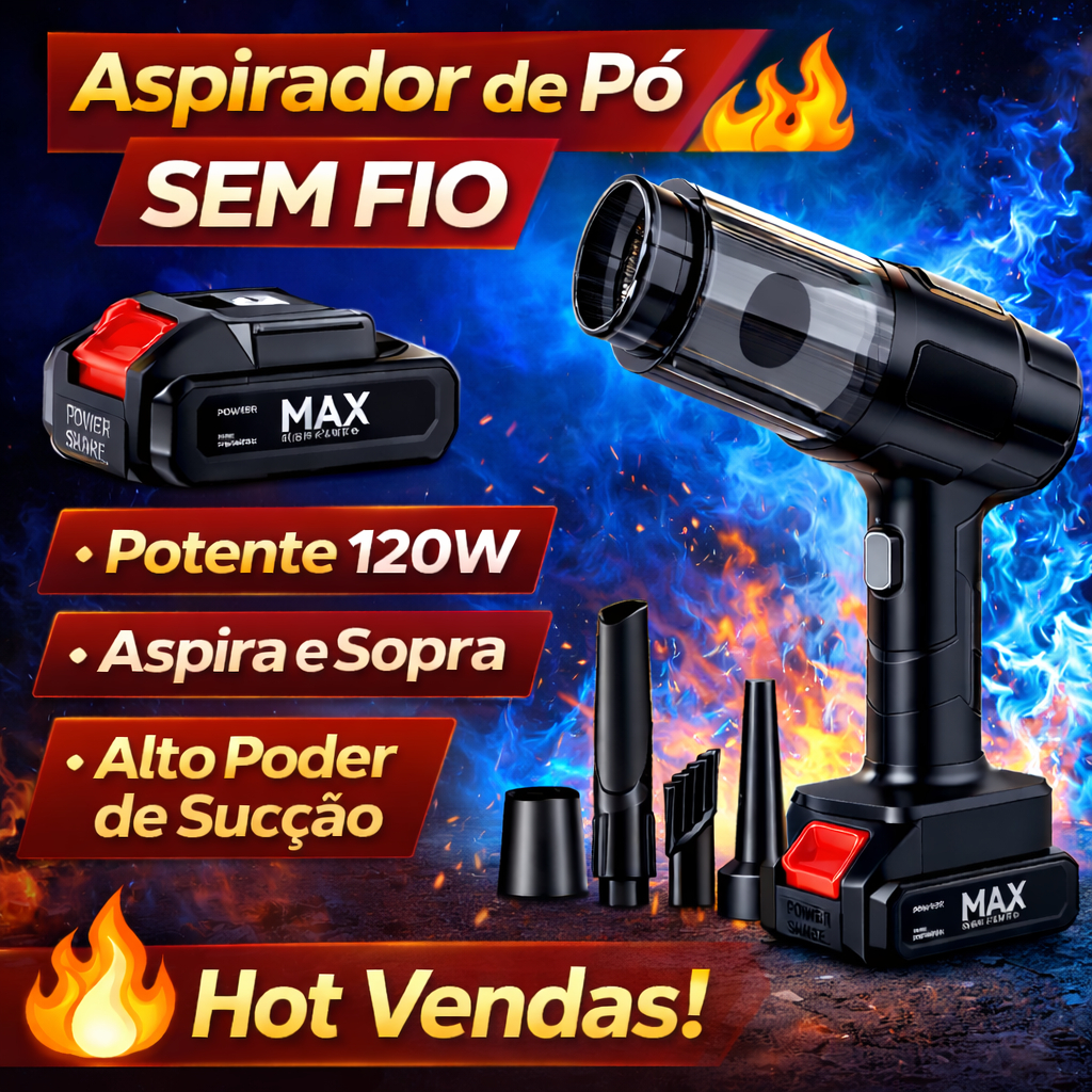 Aspirador e Soprador Portátil 7 em 1 Sem Fio Recarregável Alta Potência Multifuncional para Limpeza Completa Para Carro