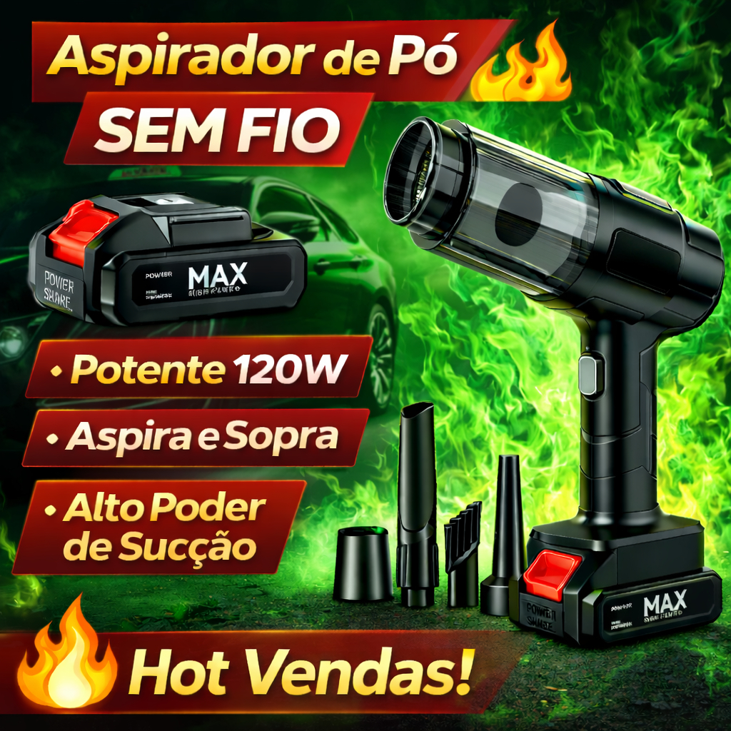 Aspirador e Soprador Portátil 7 em 1 Multifuncional para Limpeza Completa Para Carro Sem Fio Recarregável Alta Potência