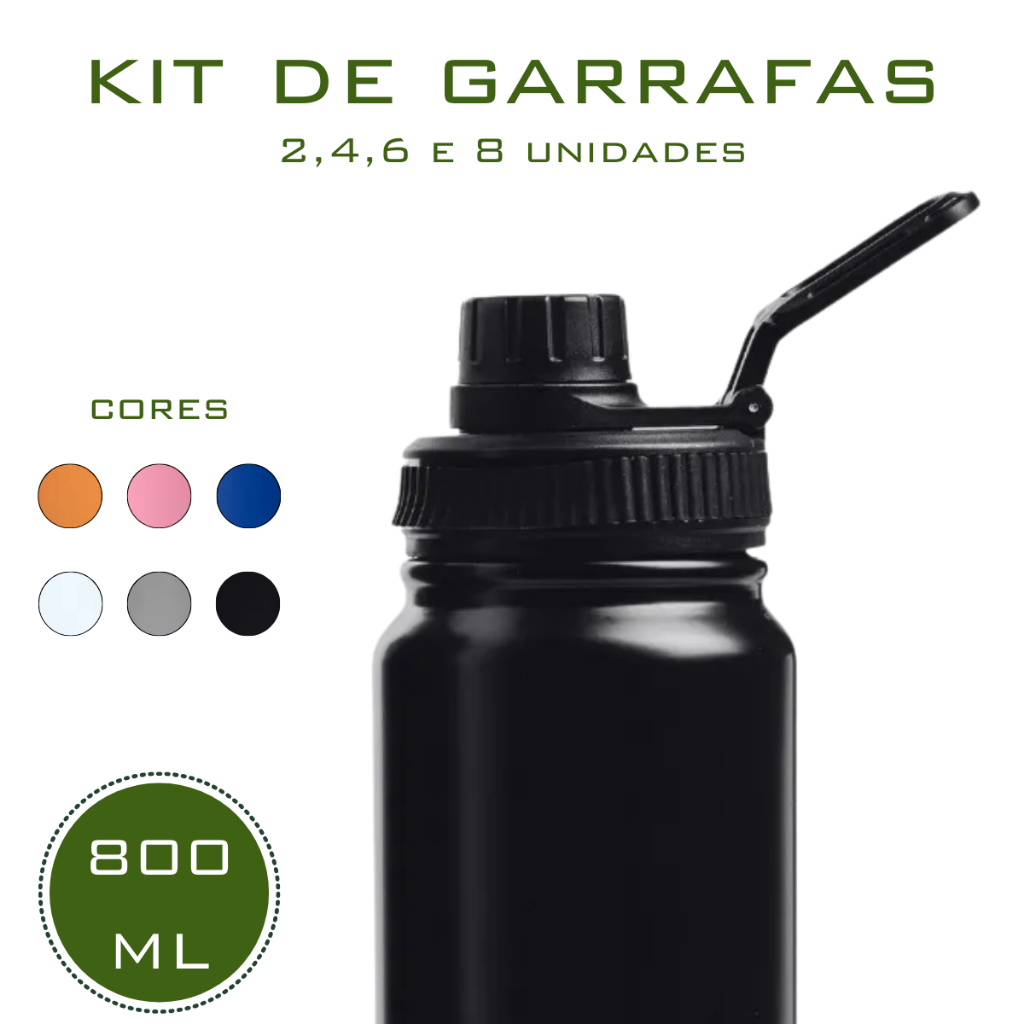 Kit 2/4/6/8 Garrafa Térmica 800ml Água Quente Frio Com Alça Isolamento Térmico Academia Inox Esporte em Oferta na Shopee