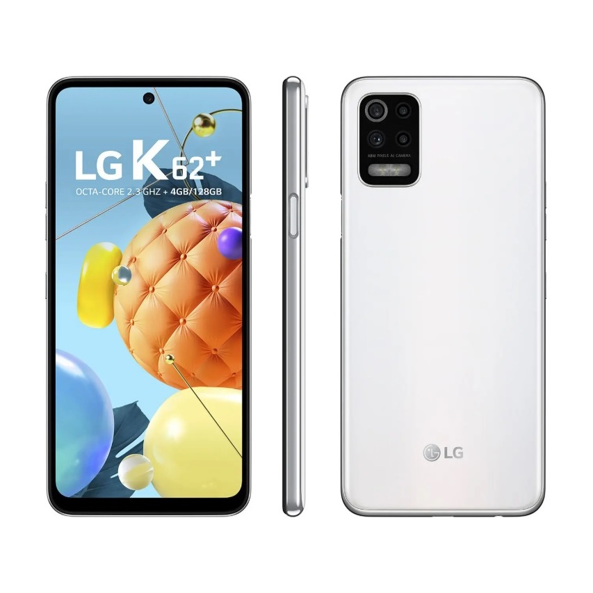 Smartphone LG K62+ Tela 6,59” 128GB 4G Octa-Core 4GB RAM Câm. Quádrupla 48M + Selfie 28MP - Branco