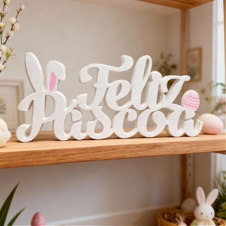 Letreiro Feliz Páscoa Enfeite Com Orelhinha Decoração Para Mesa Estante Loja em Oferta na Shopee