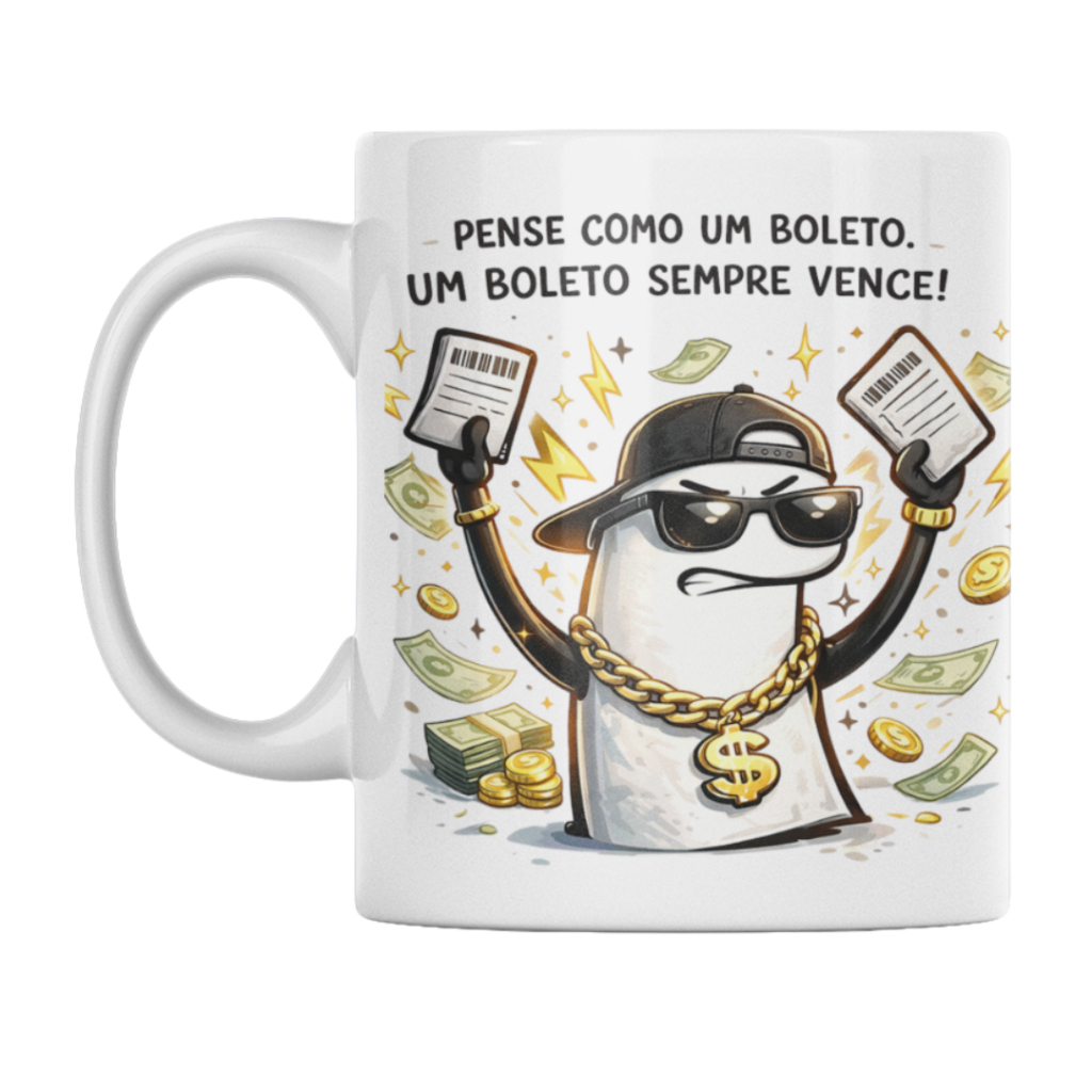 Caneca De Cerâmica Humor Flork Pense como um Boleto que Vence