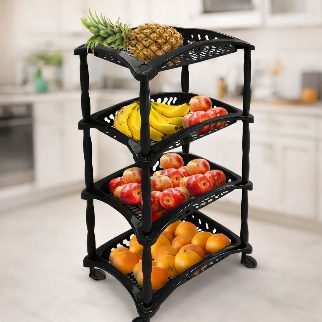 Fruteira organizadora 4 andares fruteira com rodinha preta em Oferta na Shopee