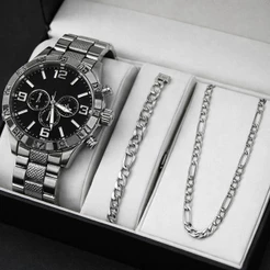 Relógio Masculino Pulseira Corrente Prata Dourado Quartzo Luxo