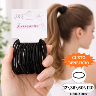 Kit Elástico de Cabelo Preto Fino Básico 3mm 12 36 60 120 Unidades Alta Elasticidade e Reforçado em Oferta na Shopee