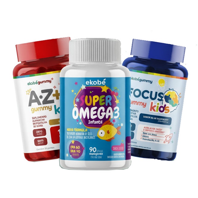 Kit AZ Kids Gummy - Õmega 3 infantil - Focus Kids Gummy - Imunidade Antioxidante Aprendizado Visão - Marca Ekobé em Oferta na Shopee