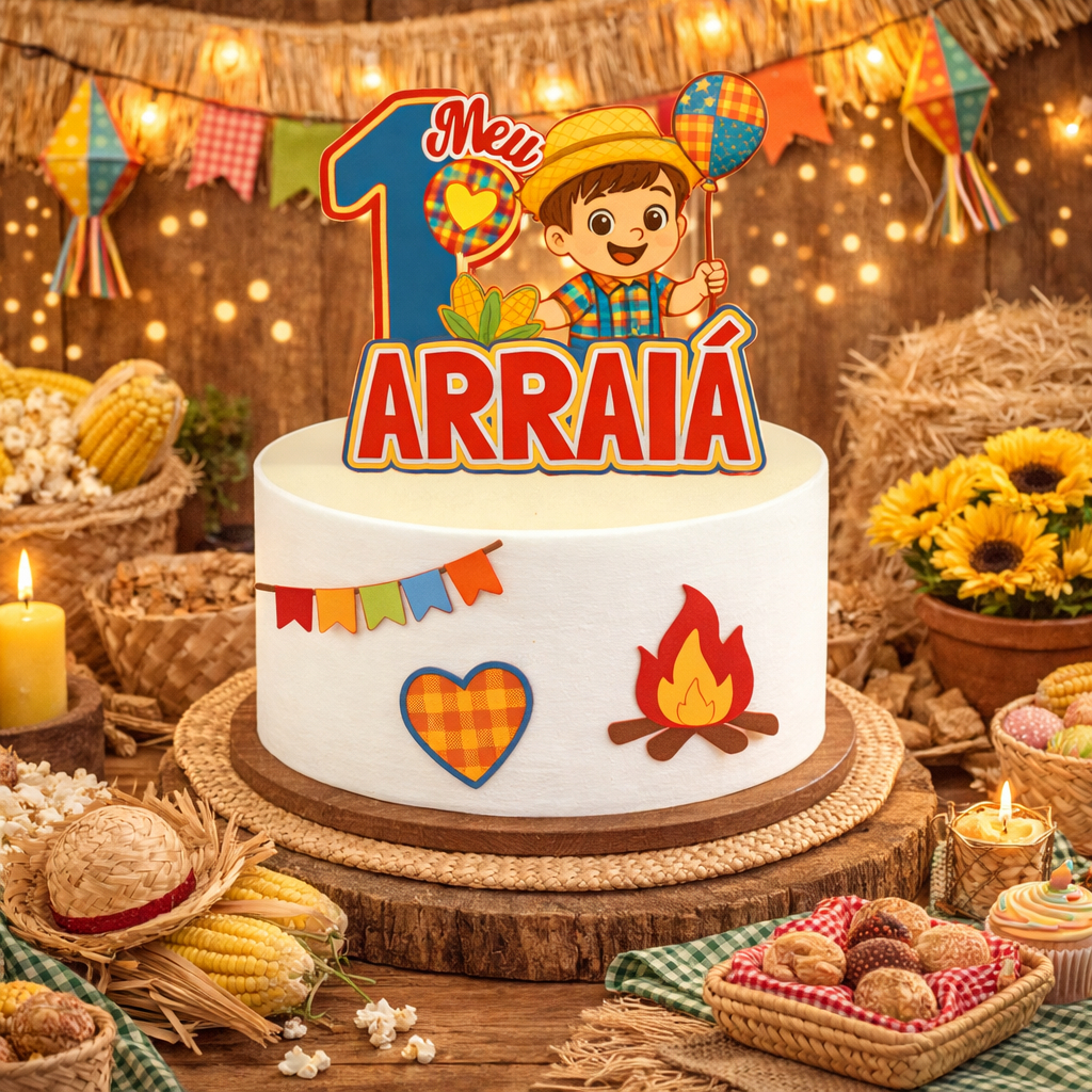 Topo de Bolo Festa Junina Personalizado Arraiá Menino – Topper Papel Fotográfico