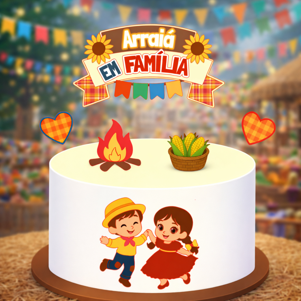 Topo de Bolo Festa Junina Arraiá Personalizado – Topper Junino em Papel Fotográfico