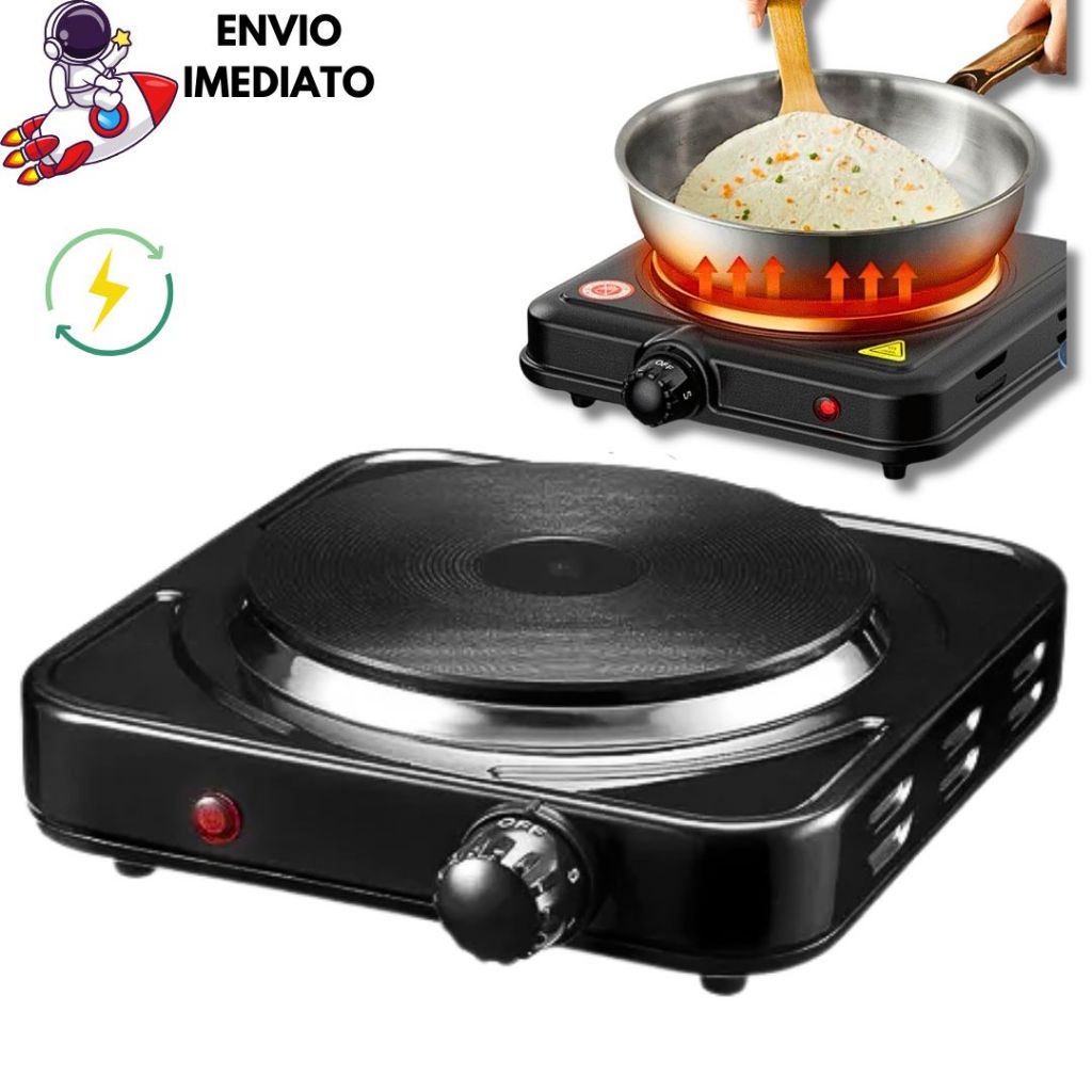 Imagem Fogão Cooktop Fogareiro Elétrico Portátil 1 Bocas 1000W 5 Temperaturas Serve em Qualquer panela