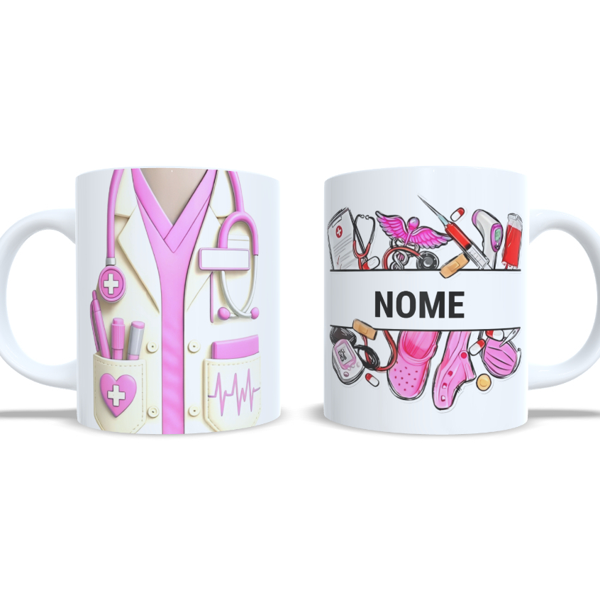 Caneca Médica/Enfermeira Personalizada Com Nome 325ml De Porcelana Embalada Para Presente