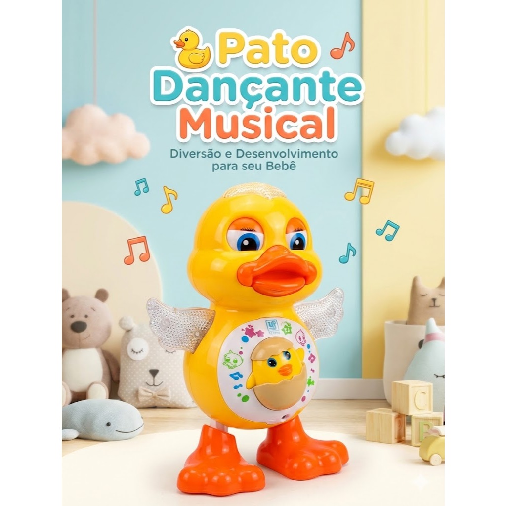 Pato Dançante Musical Brinquedo Infantil Anda Mexe Luz e Som Educativo Interativo