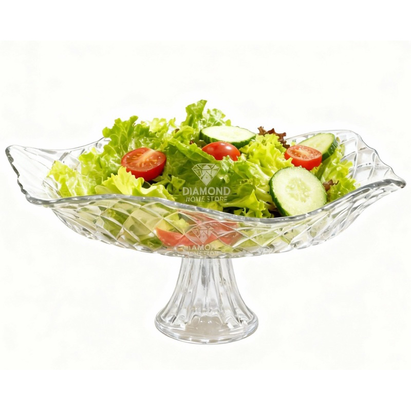 Saladeira e Fruteira de Vidro com Pé – Centro de Mesa Diamond para Cozinha e Decoração