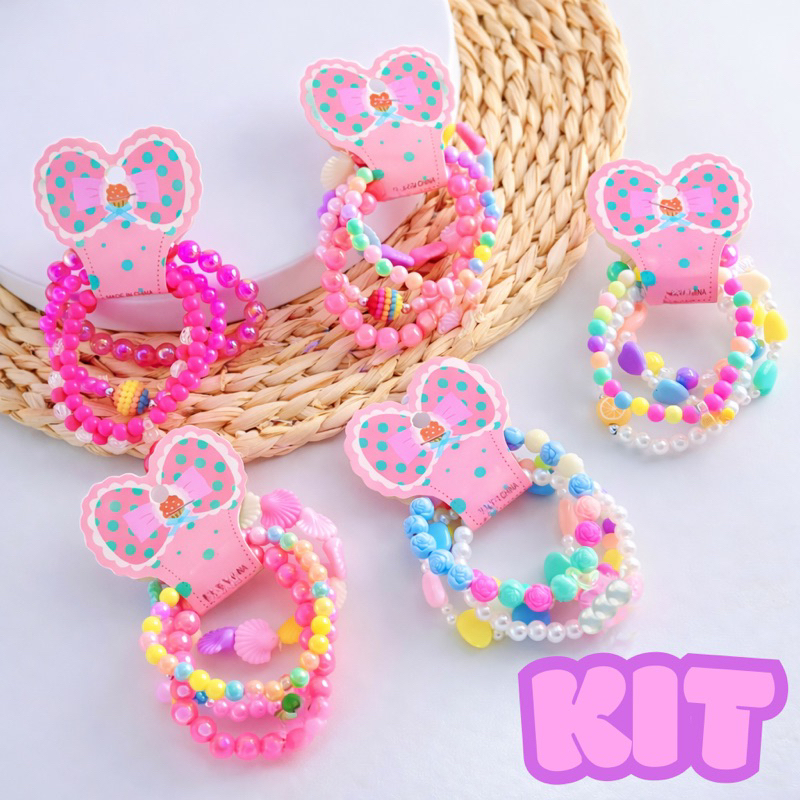 Kit até 48 unidades conjunto de pulseiras lindas infantis de miçanga em Oferta na Shopee