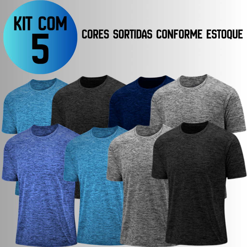 KIT 5 Camisetas Plus Size Masculino Mescla Básica Caminhada Esportes Corrida Casual Passeio Tamanho Grande Tecido Leve em Oferta na Shopee