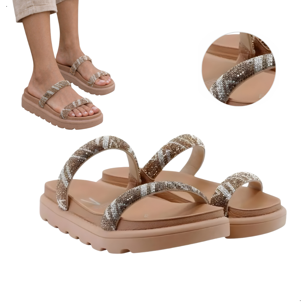 Papete Vizzano Feminina Cor Nude Tiras Strass Brilho Tratorada Flatform Original 6459110 Ki Calçados