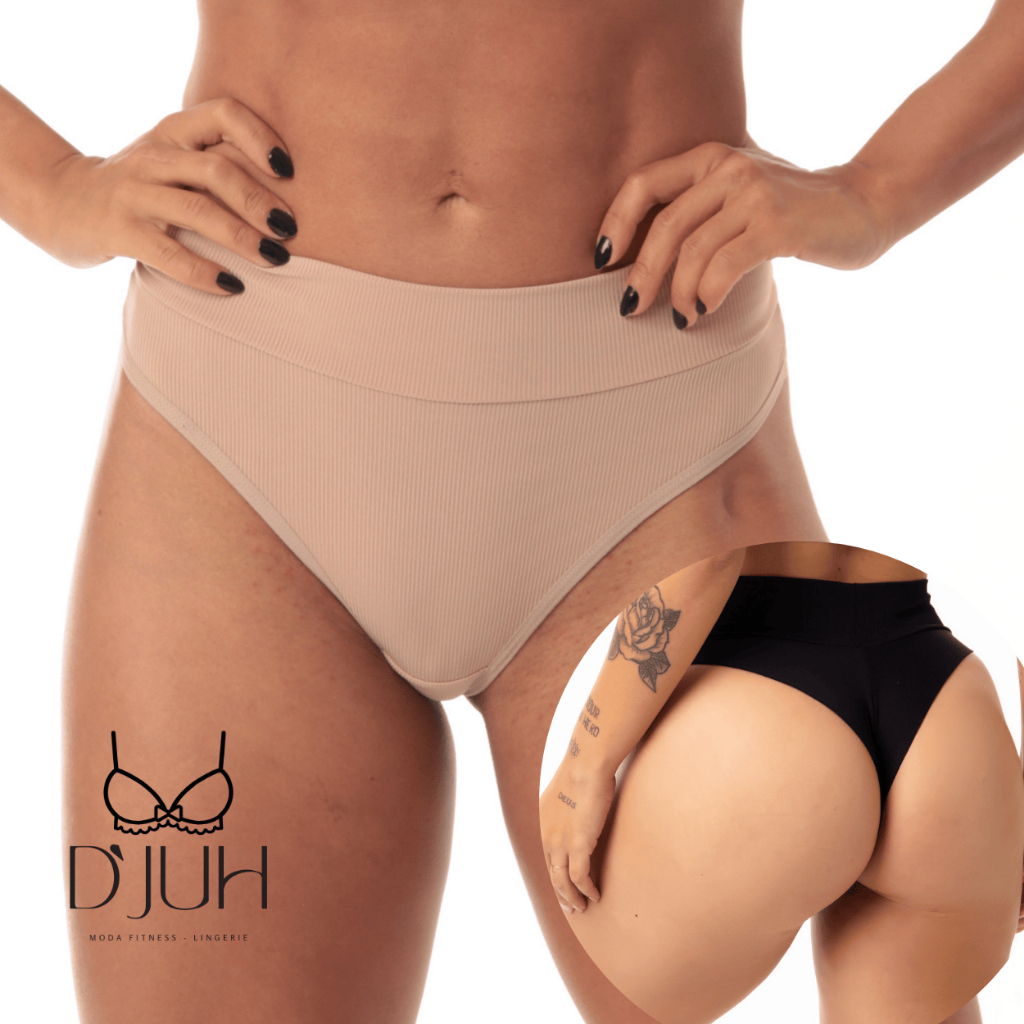 Kit Calcinhas Tanga Canelada Júlia DJUH Moderna Confortável Cós Largo Fio Duplo Feminina C...