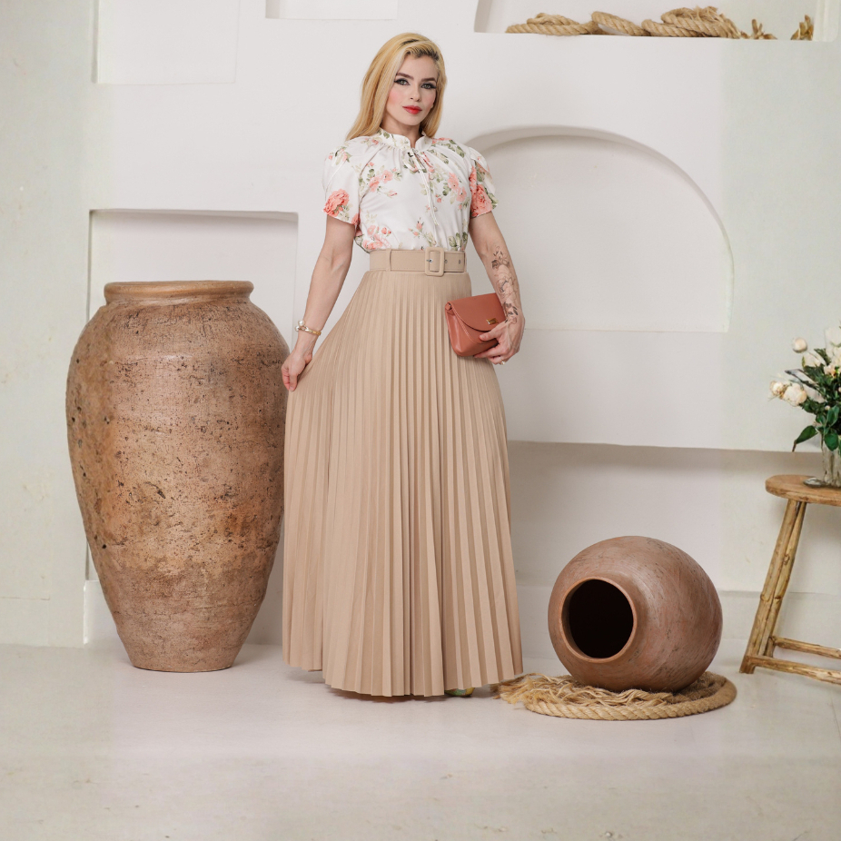 Saia Longa Plissada Com Cinto Moda Casual Executiva Festa Versátil Confortável Envio Imediato em Oferta na Shopee