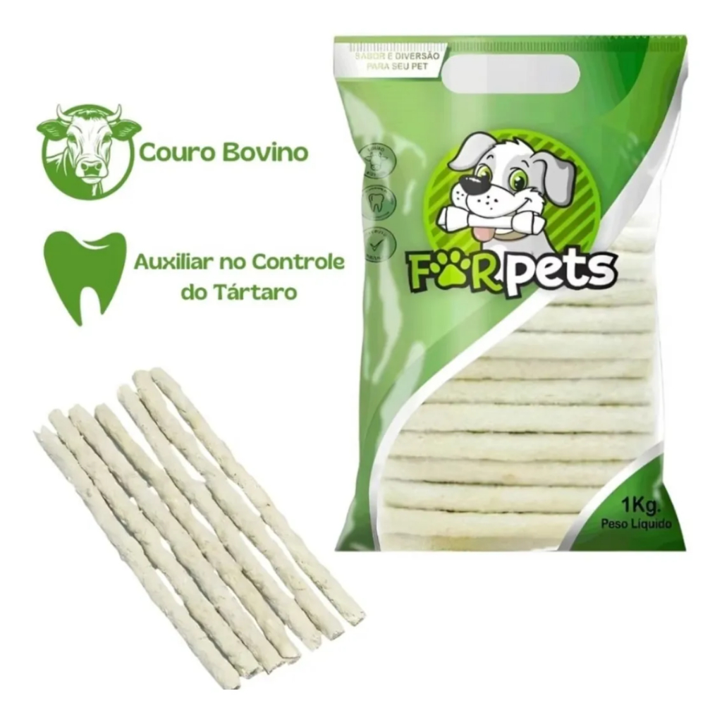 Osso Palito 1kg ForPets Canino Ossinho Petisco Paladar branco e colorido todos os tamanhos natural