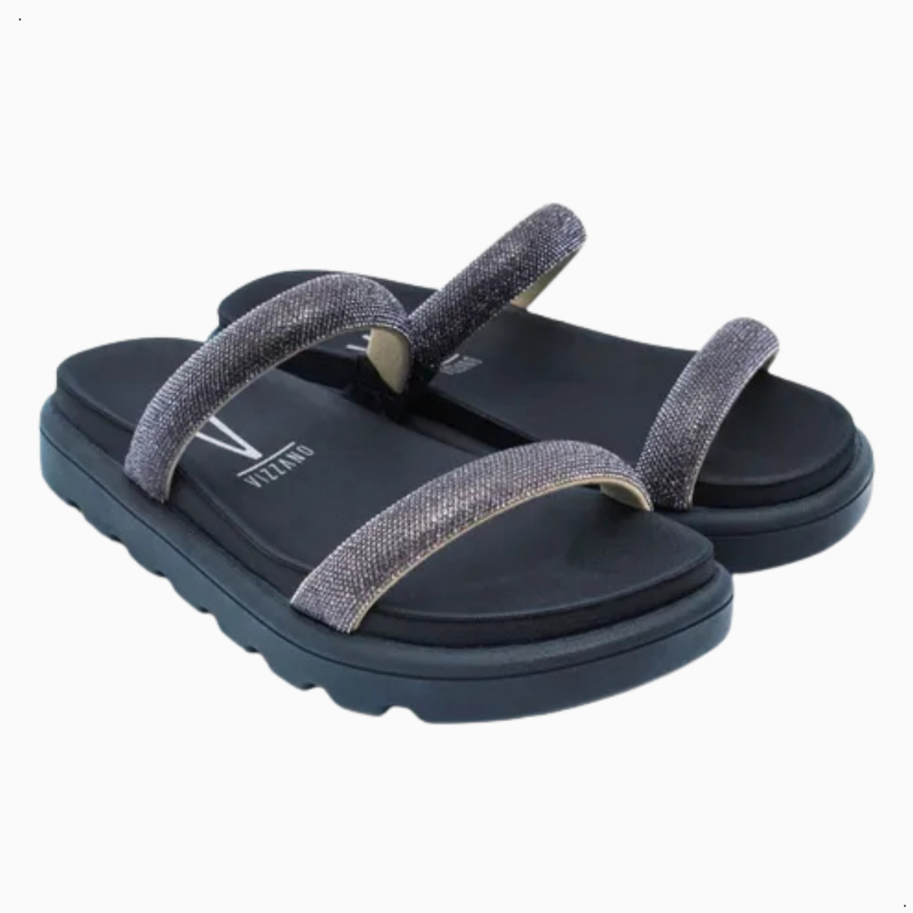 Sandália Papete Vizzano Feminina Tira Strass Flatform Tratorada Tendência Moda Azul Marinho Original
