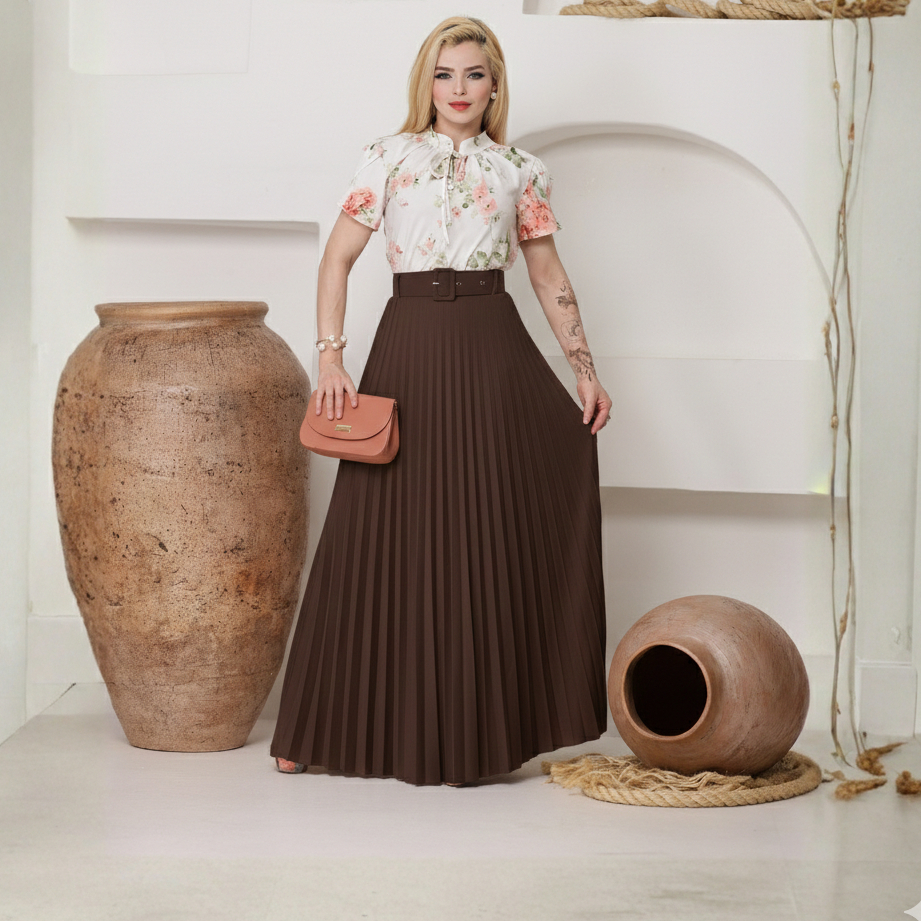 Saia Plissada Longa Feminina Elegante Cintura Alta Moda Evangélica Tendência Premium  Luxo em Oferta na Shopee