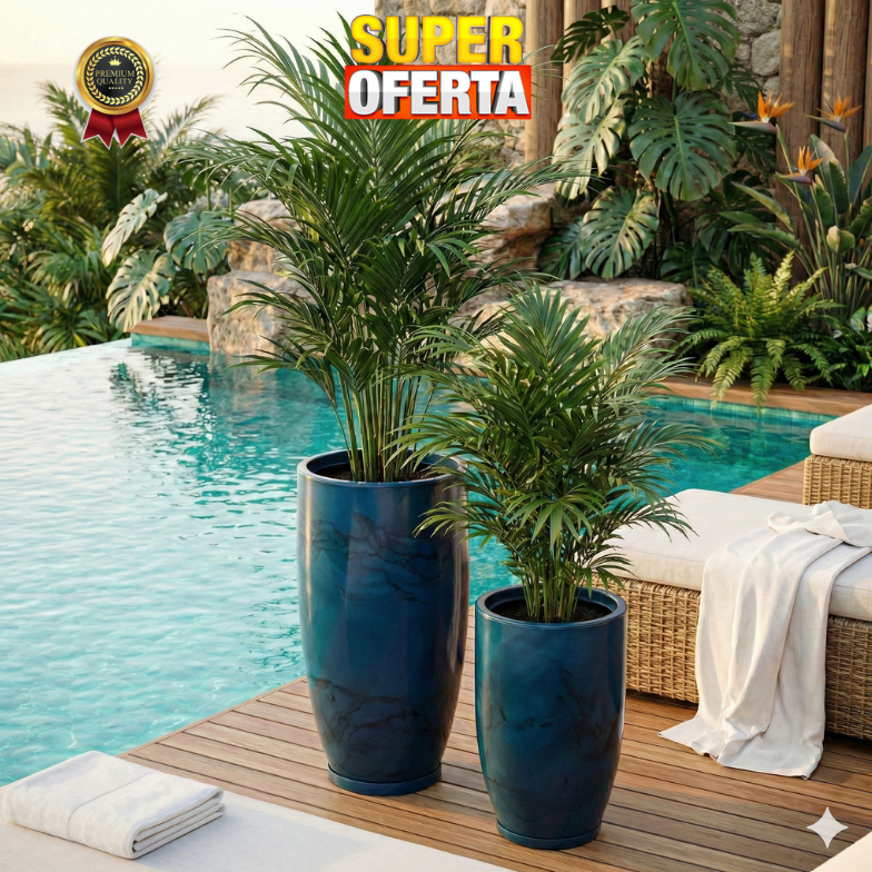 Kit Vasos Modernos Marmorizados Decorativos de luxo Para Plantas Flor Jardim Polietileno premium Com Prato Varias cores!