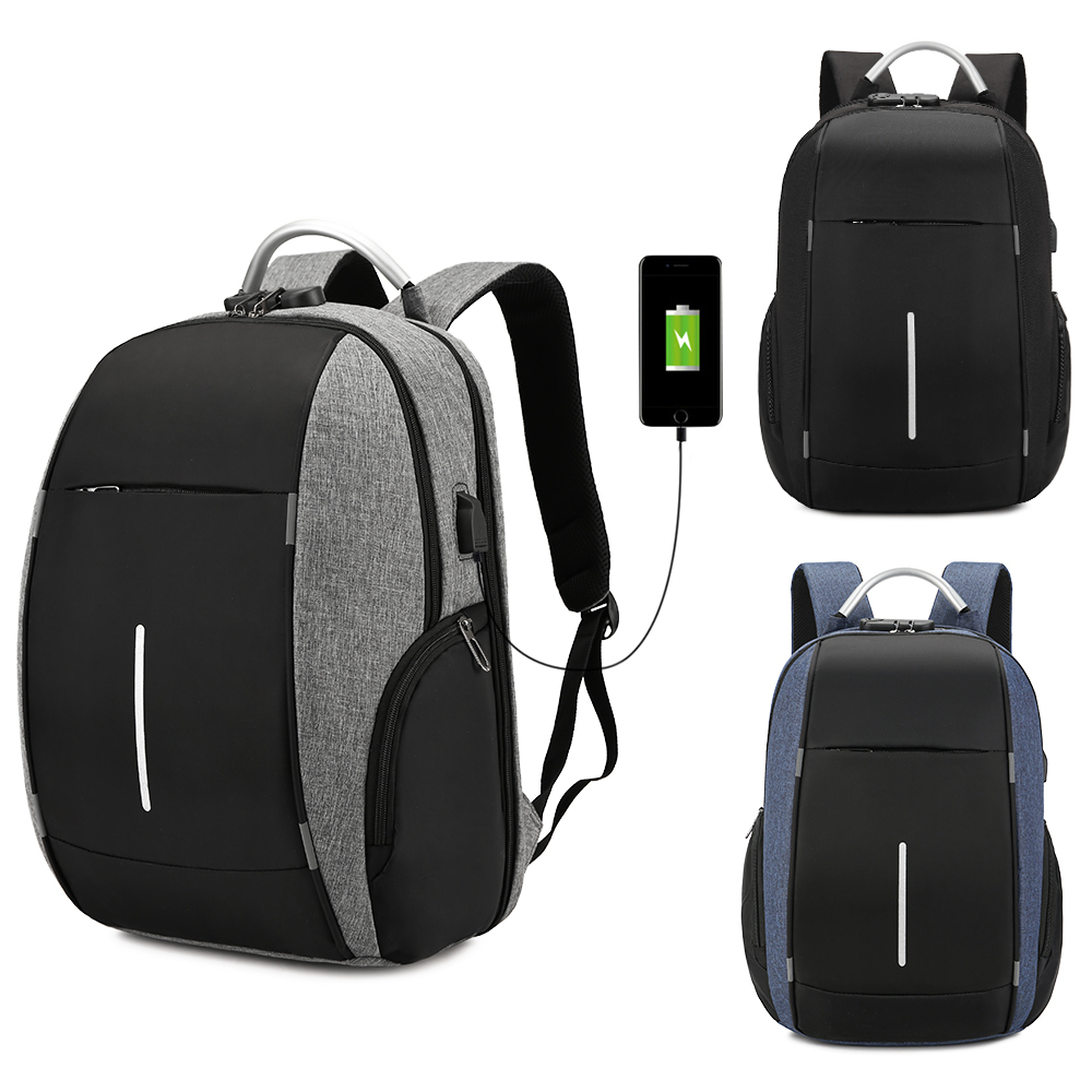 Mochila Notebook Impermeável Anti Furto Alça Reforçada Cadeado Saida Cabo Aux Usb Fone Ouvido