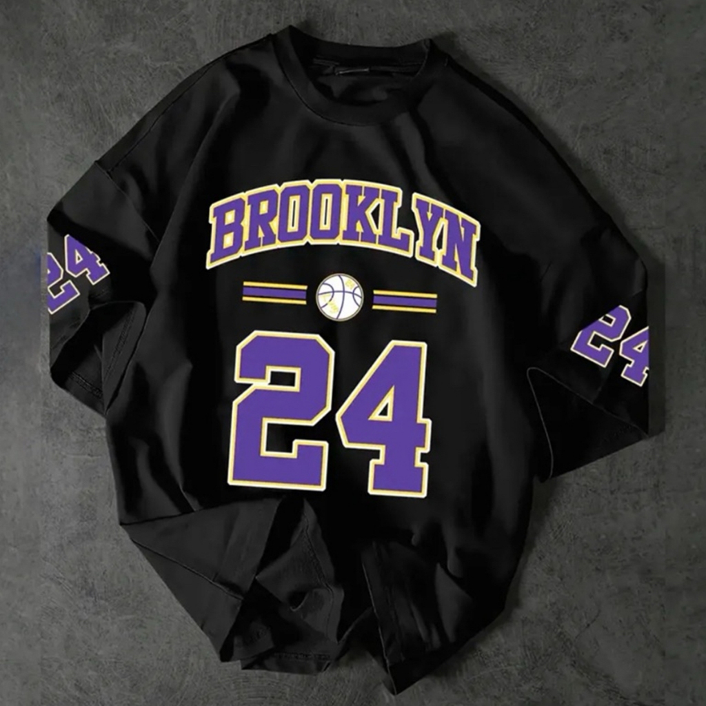 Camiseta Estampada Basquete Brooklyn 24 Estilosa Moderna Unissex Algodão Fio 30.1 em Oferta na Shopee