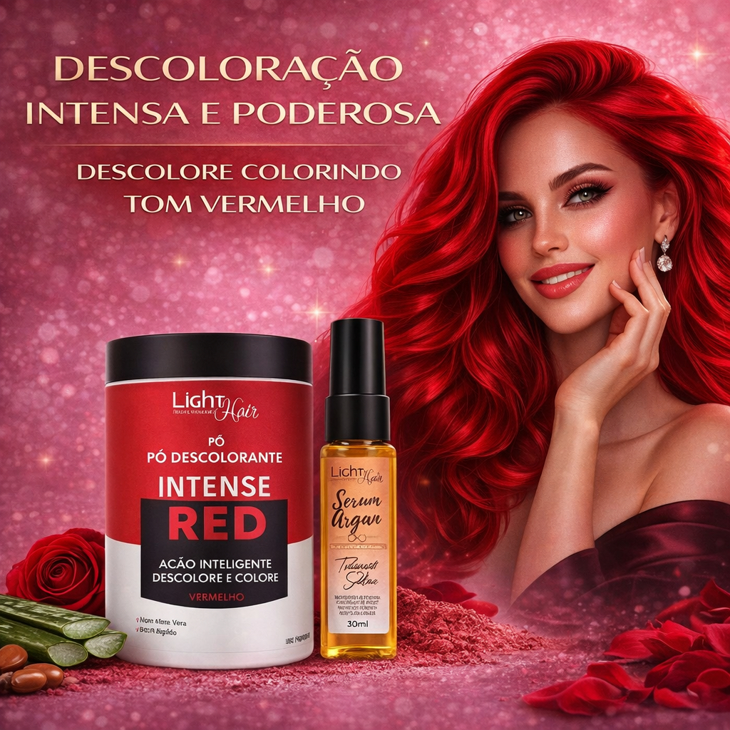 Kit Pó Descolorante Vermelho Intense Red + Sérum Óleo de Argan | Descolore e Trata - Light Hair