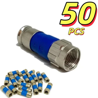 Pacote 50 Conectores Rg6 De Compressão (profissional) Azul / Inox Rg6 Conector de Pressão Coaxial