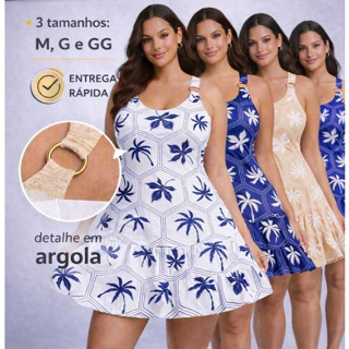 Vestido Midi Feminino Confortável | Estampado Floral | Com Argolas Modelo Tendência Exclusivo Verão em Oferta na Shopee