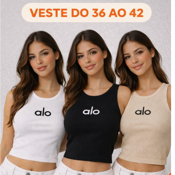 Regata Cropped Estilo Alo Tecido Ribana Premium - Confortável e Elástico - T. Único 36-42 em Oferta na Shopee