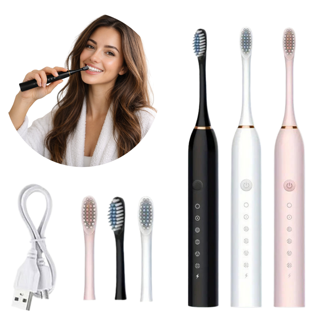 Escova de Dente Elétrica 4 Refis Recarregável 6 Funções em Oferta na Shopee