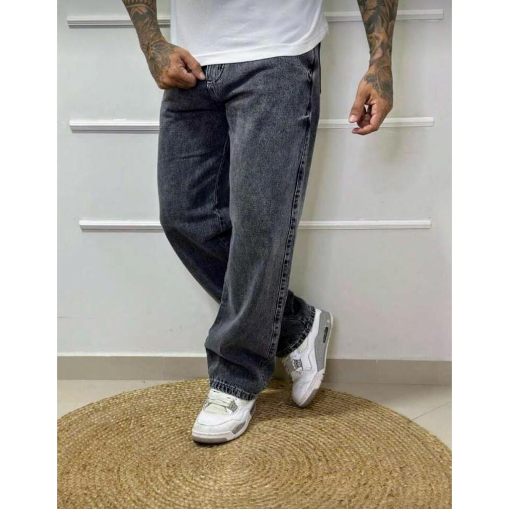 Calça Balão Grafite Reta Jeans Masculina Bag Boca Larga Streetwear