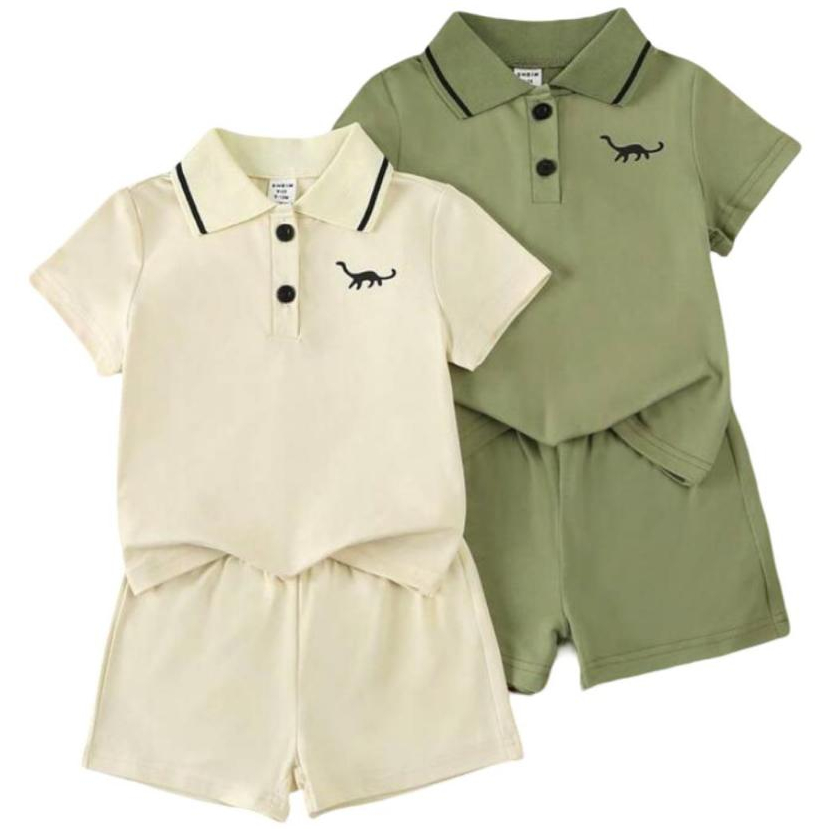 🦖 Conjunto Infantil/Bebê Menino Verão Dinossauro Polo e Short- Roupa Infantil 🦖